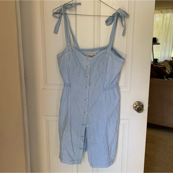 Madewell Denim Tie-Strap Button-Front Sundress in Morley Wash EUC Size -… - Picture 5 of 9